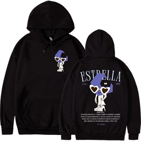 Rapper Mora Tour Merch Del ÁLbum Sudadera Con Capucha Hombre Mujer Y2K Vintage Sudaderas Oversize Moda Harajuku Sudaderas Con Capucha PulóVer Streetwear 3XL Negro-image