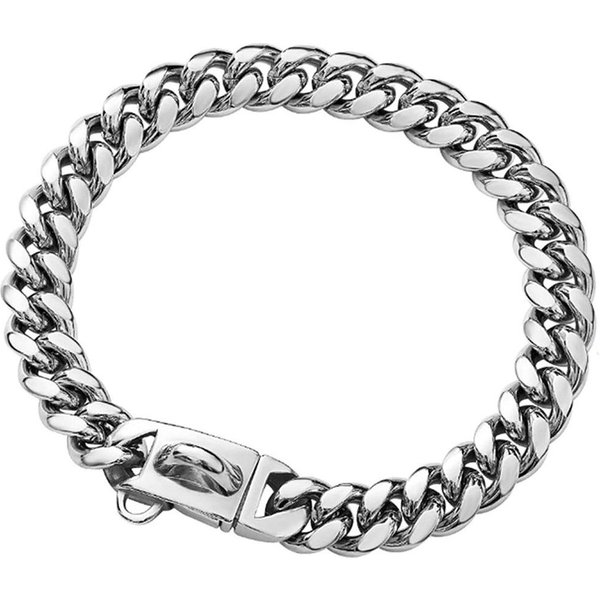Collar De Cadena Cubana Para Perro De Metal Fuerte De Alta Resistencia Acero Inoxidable Collar Para Mascota Para Perros Grandes Pitbull Bulldog Plata Oro Collar De ExhibicióN 16Inch (41Cm)-image