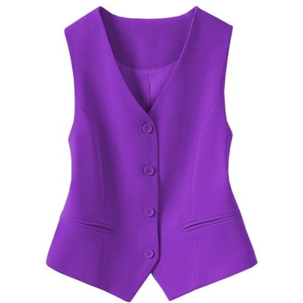 Damska Kamizelka Garniturowa Bez RęKawóW, Dopasowana, JednorzęDowa, Biznesowa, Z Dekoltem W Serek, Elegancka, Kamizelka, Otwarty PrzóD, Blezer Do Pracy Z Kieszeniami M Purple-image