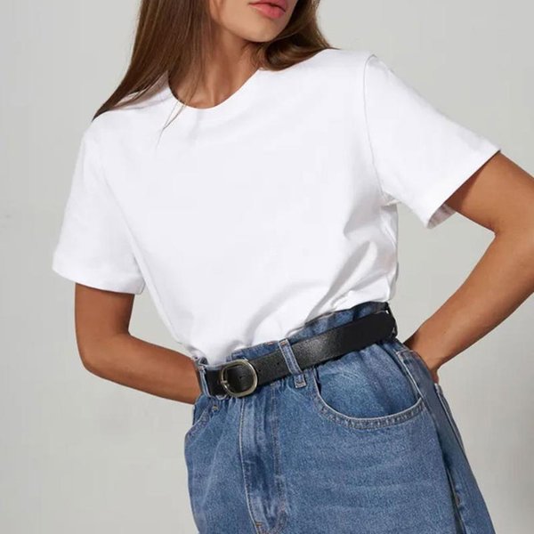 Letni BawełNiany Damski T-Shirt Podkoszulka Basic Modny Jednolity Damski KróTki RęKaw LuźNe Top Koszulki Top XL BiałY-image