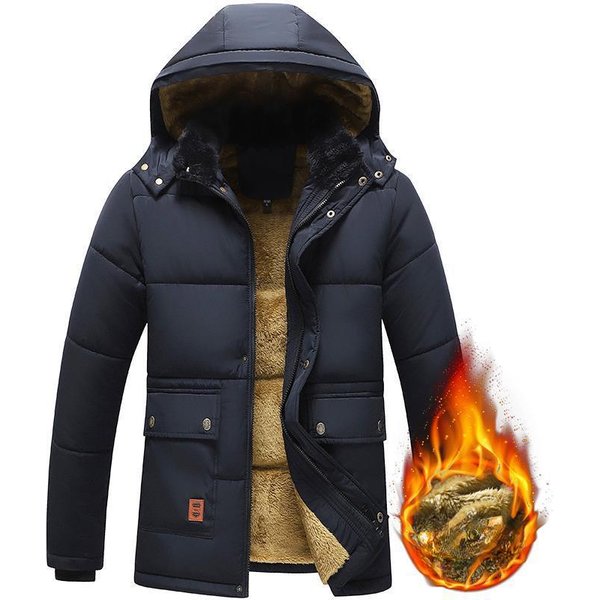 Abrigo De Hombre Papá Chaqueta Acolchada Con Capucha De Invierno Padre Invierno Ropa De AlgodóN Engrosada Para Personas De Mediana Edad Y Mayores 5XL Azul Marino-image