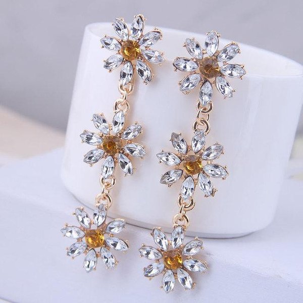 Pendientes Largos Con Colgante De Flor De Cristal, Pendientes De Temperamento, Moda Vintage, JoyeríA Para Mujeres Mayores, Pendientes Para Mujer-image