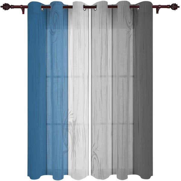 ZasłOny Okienne Do Salonu Retro ŻółTo-Szare Gradientowe ZasłOny Z Wzorem Drewna Do Pokoju DziecięCego Dekoracja Kuchni ŻAluzje Draperie 135W X 60H(Cm) X1-image