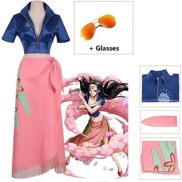 Kostium Cosplay Nico Robin Sukienka Stroje Anime Kostium Cosplay Okulary Peruka Garnitur Kostiumy Dla Dziewczyny Halloween Karnawał Impreza Garnitur M&One Piece Pink-image