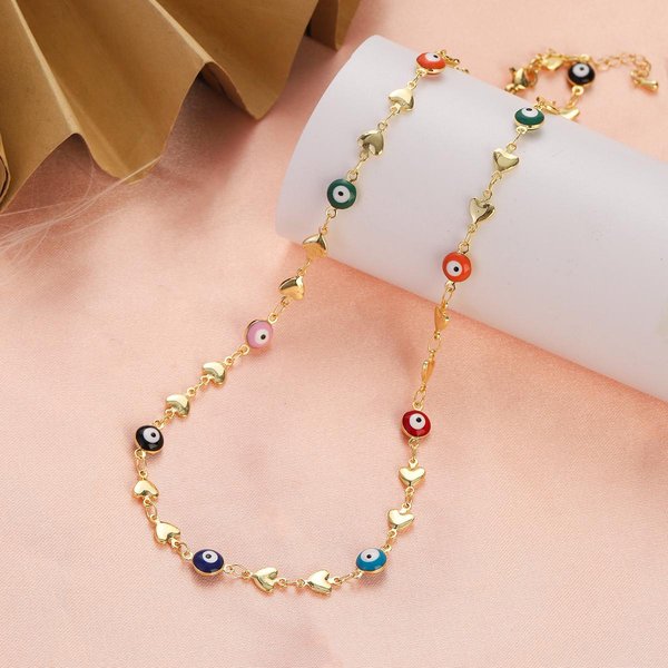 Collar Azul Turco Ojo Maligno Para Mujer Moda Color Dorado Acero Inoxidable Collares Esmalte Cuentas JoyeríA Regalo Beige-image