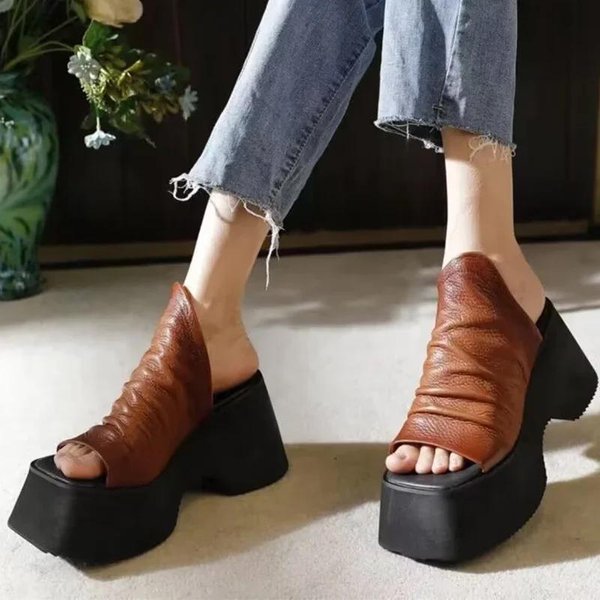 Nuevas Sandalias De Plataforma Gruesa De Verano Para Mujer Con Punta Abierta Zapatos De TacóN Alto Chanclas Sexy Zapatos De TacóN 36 MarróN-image