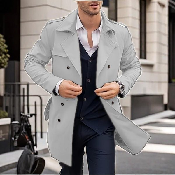 Abrigo De Hombre OtoñO Y Primavera Largo Medio Doble Botonadura Casual Gabardina XL Gray-image