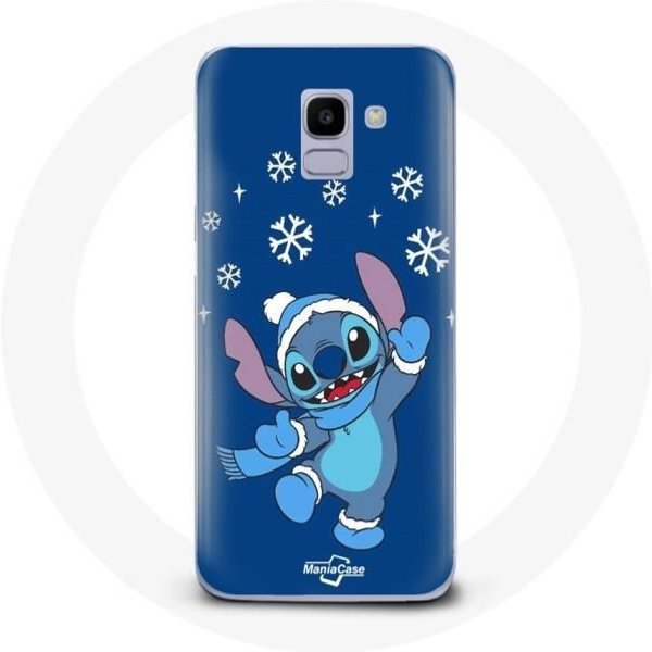 Funda Para Samsung Galaxy A8 2018 Stitch Nieve Navidad Azul-image