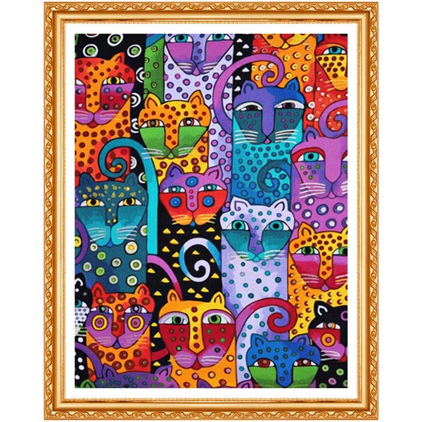 DIY Diamante Bordado Color Animal Encantador Gato Familia Diamante Pintura Punto De Cruz DecoracióN Completa 20X30CM-image