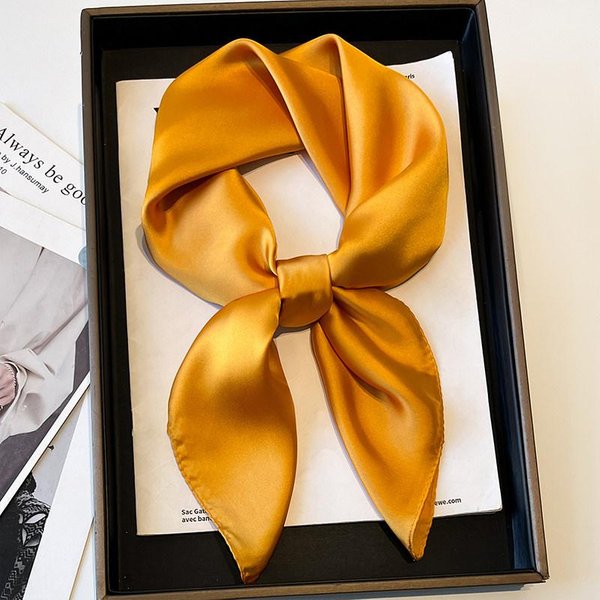 Prosty Jednolity Szalik Dla Kobiet, MałY Kwadratowy Szalik Ze Sztucznego Jedwabiu 70 Cm, Podstawowy Do Noszenia Z Koszulami, Jako Apaszka Lub Do WłOsóW 70X70Cm żółTy-image