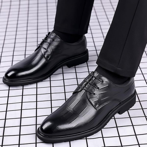 Zapatos De Cuero Formales De Negocios Para Hombre, Nuevas De Cuero, Informales, Transpirables, Estilo Coreano BritáNico, Zapatos De Boda Puntiagudos Para Novio 48 Negro-image