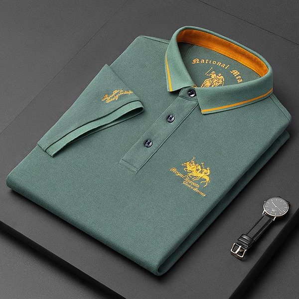 Polos Bordados Para Hombre Camisa De Manga Corta Top De Lujo Casual Con Solapa Camiseta Para Hombre Transpirable Ligera Camiseta Homme 5XL Verde-image