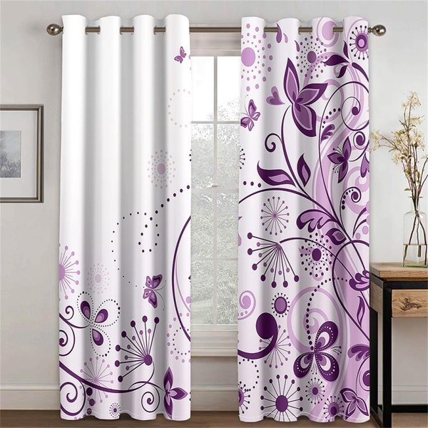 Cortinas Con SíMbolo Musical 3D PúRpura Verde Dorado Floral 2 Paneles Sala De Estar Dormitorio Cocina BalcóN DecoracióN De Ventana Cortinas 50W130H(Cm)X2Pcs&Grommet Top-image