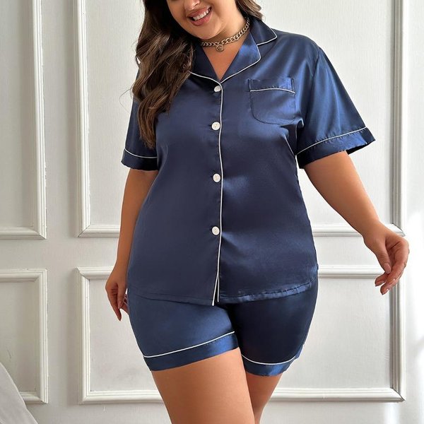 Letnia PiżAma W DużYch Rozmiarach, Moda Damska, Codzienna PiżAma, Seksowna Damska Odzież Domowa 4XL Kolor Granatowy-image