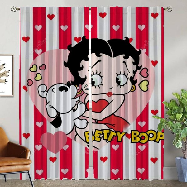 Tul De Betty Boop Para Dormitorio Cortinas Modernas Para Sala De Estar 2 Piezas Estores Cortinas De Ventana DecoracióN De Halloween ParticióN Cocina W50Xh70Cmx2Pcs-Cl-image