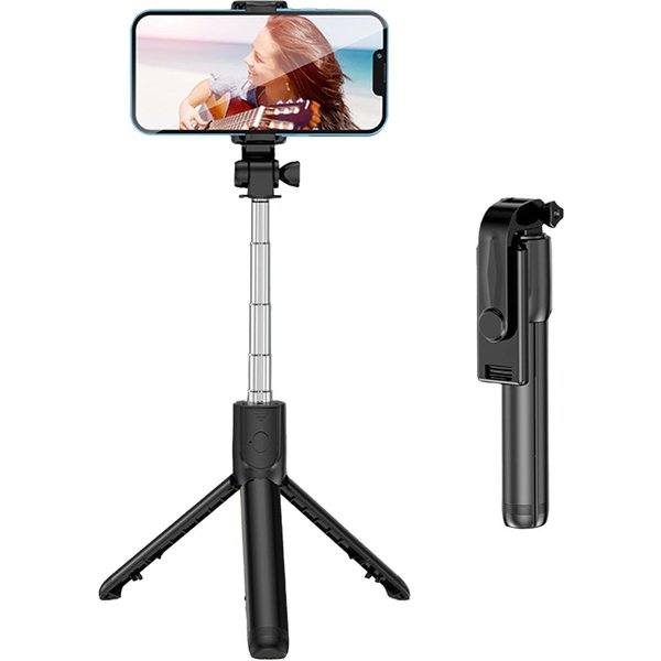 Statyw Wideo Na żYwo Kijek Do Selfie Ze Stali Nierdzewnej Teleskopowy SkłAdany PrzenośNy Kijek Do Selfie Z Pilotem Black-image