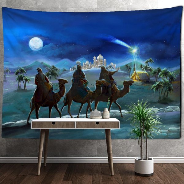 Tapiz De PoliéSter Con Estampado De Camellos Para Colgar En La Pared, DiseñO NavideñO, BrujeríA PsicodéLica, DecoracióN Del Hogar Para Sala De Estar 150X100 Cm-image