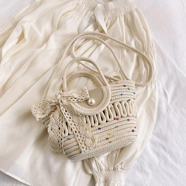 Bolso De Gran Capacidad Nuevo Bolso De Hombro Trenzado Moda Primavera Para Mujer Bolso Tote De Gran Capacidad Bolso De Playa De Nicho Without Silk Scarf-image