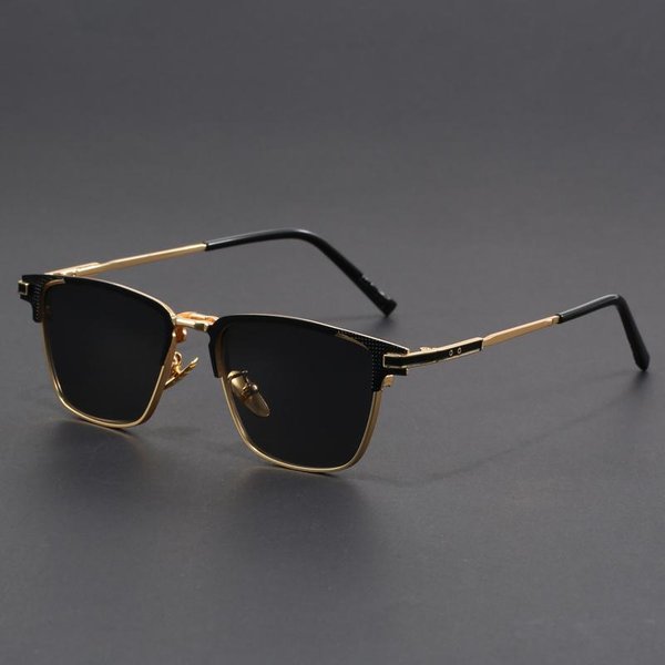 Nuevas Gafas De Sol Cuadradas De Metal De Titanio Montura Media Hombre Mujer Lujo DiseñAdor Gafas De Sol Masculino Retro Rive Black-image