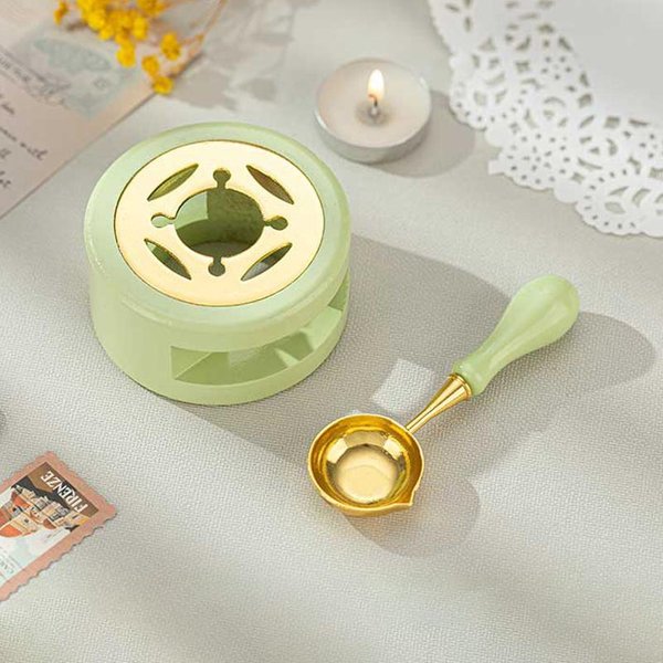 Set De Cera De Sellado Horno Estufa De Madera Para Derretir Cera Con Cuchara Calentador De Cuentas De Cera Suministros Para Sello De Cera-image