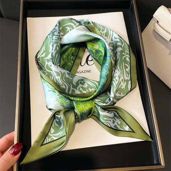 Bufanda De Seda Ajustada Verde Para Mujer 147X14Cm Tira Larga Para El Cabello Cinta De Seda Bufandas PequeñAs Para El Cuello Cinta Para El Asa Del Bolso PañUelo Corbata Para Mujer 14X147Cm-image
