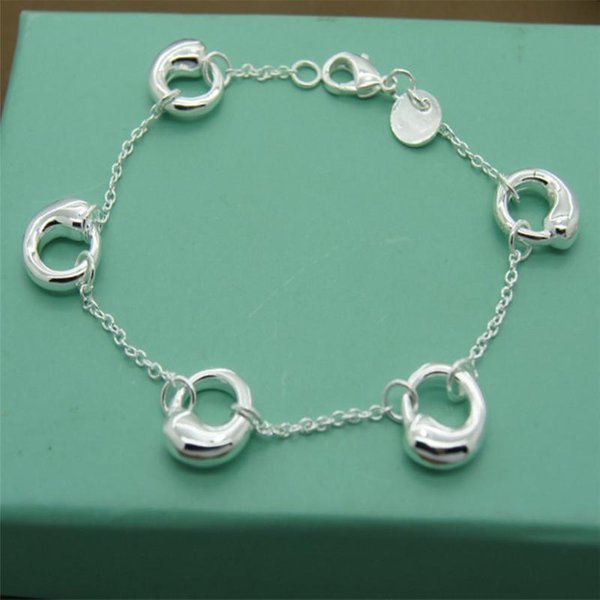 JoyeríA De Moda Plata De Ley Pulsera Colgante De CorazóN Pulsera Hombres Y Mujeres JoyeríA Glamurosa Regalo White-image