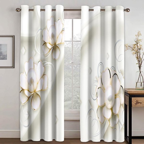 Cortinas De 2 Paneles Estilo Europeo Simple Frescas Elegantes CáLidas Flores Cortinas Sala De Estar Dormitorio Cocina DecoracióN 50W160H(Cm)X2Pcs&Grommet Top-image