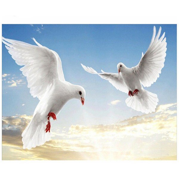OkrąGłY WiertłO 5D Diy Diament Malarstwo Dove Bird 5D Diament Haft Cross Stitch Dekoracje śLubne 20X30CM Gray-image