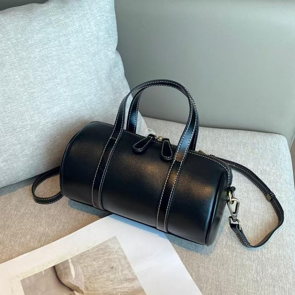 Warstwa Wierzchnia SkóRa BydlęCa Garbowana RośLinnie Torebka Nowa Torebka Cylinder Retro Boston Pillow Bag MięKka SkóRa Torebka Crossbody Kobiety Gray-image