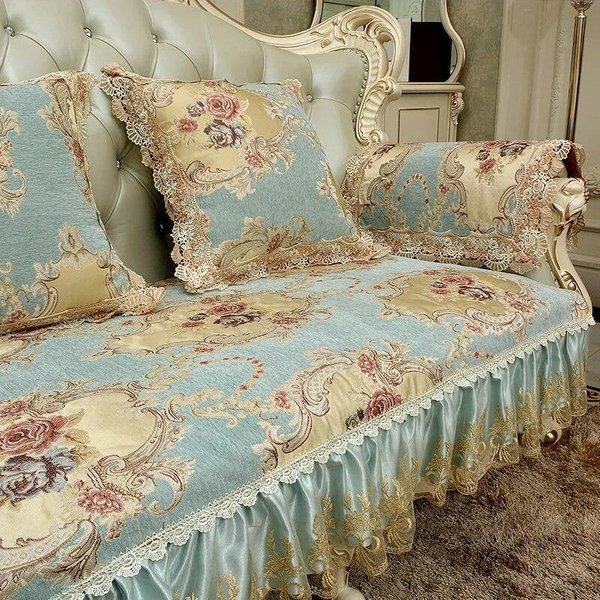 Europejski Luksusowy Pokrowiec Na Sofę AntypośLizgowy ŻAkardowy Haftowany Pokrowiec Ochraniacz Na Kanapę WystróJ Salonu 1Pc Armrest 50X60 Cm Beige-image