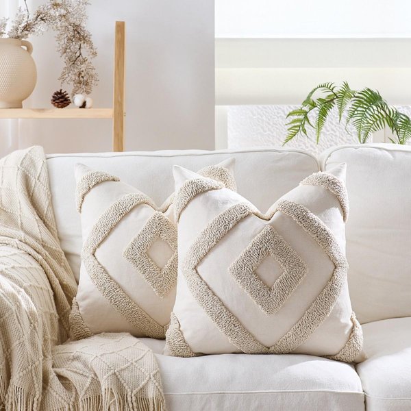 Fundas De CojíN Decorativas Boho Con Borlas Fundas De Almohada Decorativas Texturizadas Funda De CojíN Con DiseñO GeoméTrico Para Sofá SillóN DecoracióN De Sala De Estar 45X45Cm-image