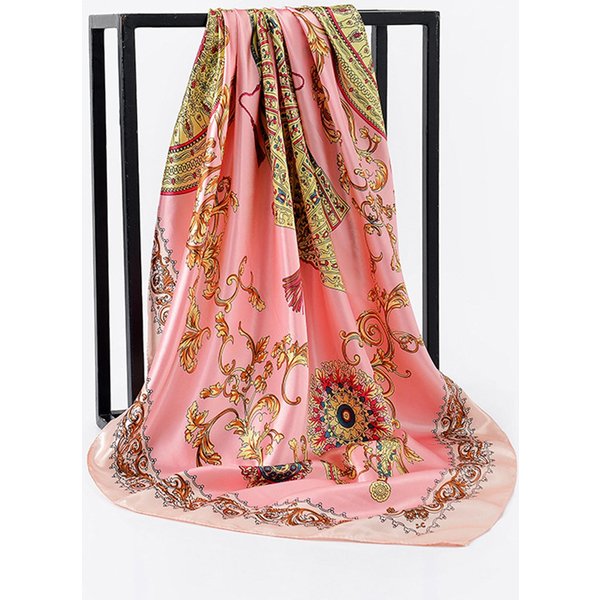 PañUelo Cuadrado De Seda Para Mujer Lujo SatéN Estampado PañUelos Hijab Pareo MusulmáN Bandana Chal Femenino Envoltura Cinta Para La Cabeza Foulard 90*90Cm 90X90Cm Pink-image
