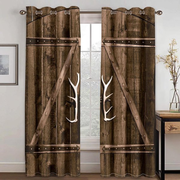 Cortinas Retro 3D Con Efecto De Puerta De Madera Real, 2 Paneles, Adecuadas Para Sala De Estar, Dormitorio, Cocina, BalcóN, Estilo Europeo Y Americano 50W160H(Cm)X2Pcs&Grommet Top-image