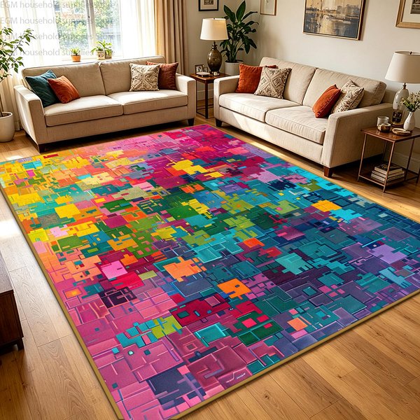 Nowoczesny Kolorowy Abstrakcyjny Geometryczny Dywan Do Salonu DużY Dywan AntypośLizgowa MięKka Mata PodłOgowa Dekoracja Sypialni Domowy Izable 2.6X3.9Ft(80X120Cm)-image