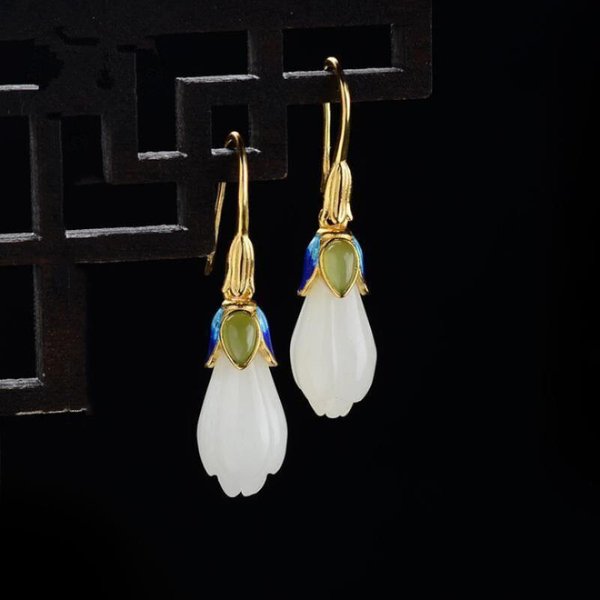 Pendientes De OrquíDea De Jade Hetian Natural Para Mujer Exquisitos Estilo Chino DiseñO Creativo Lujo Ligero Accesorios De JoyeríA Largos Beige-image