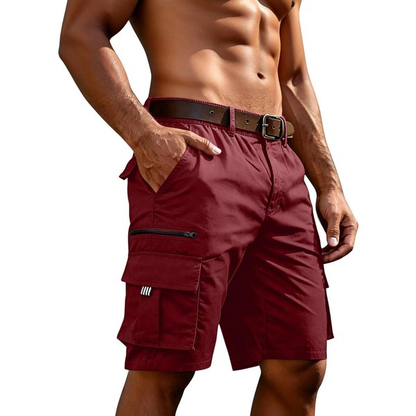 Pantalones Cortos Cargo De Corte Relajado Para Hombre Con MúLtiples Bolsillos Verano Ligeros Para Actividades Al Aire Libre XXL Vino-image
