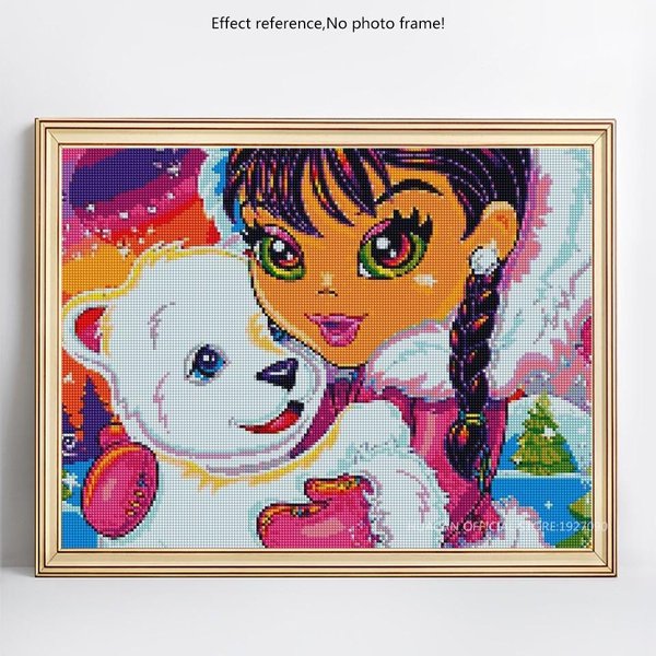 Puntada De Cruz Pintura De Diamantes NiñA Y Oso 5D DIY Mosaico Completo Cuadrado PedreríA Bordado De Diamantes 20X30CM-image
