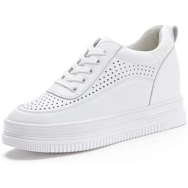 Zapatos De TacóN De Cuero Genuino Altura Alta Aumentada Primavera OtoñO Verano 7Cm Transpirables Plataforma CuñA Zapatillas Zapatos De Mujer 39 White-image
