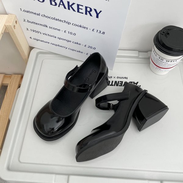 Zapatos Mary Jane Retro Para Mujer, Cabeza Redonda, Uniforme JaponéS Jk, Zapatos PequeñOs De Cuero, Tacones Altos, Zapatos De TacóN Grueso 36 Negro-image