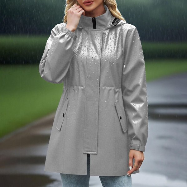 Kurtka Damska Wodoodporna Wiatroszczelna Lekka Kurtka Przeciwdeszczowa Z Kieszeniami Pakowana Peleryna Przeciwdeszczowa Dla Kobiet Z Kapturem L Light W Kolorze Szarym-image