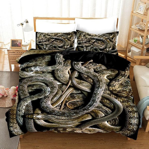 Juego De Funda NóRdica Con PatróN De Serpiente Original TamañO King Juego De Ropa De Cama De Serpiente Con Funda De Almohada Funda De EdredóN 2/3 Piezas Ropa De Cama Cubre EdredóN EU Single(135X200Cm)-image