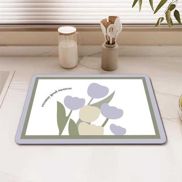 Mata Ociekowa Na Blat Kuchenny, Mata ChłOnna Z Ziemi Okrzemkowej, Mata AntypośLizgowa I Przeciwzabrudzeniowa Na Blat StołU 40Cmx60Cm White-image