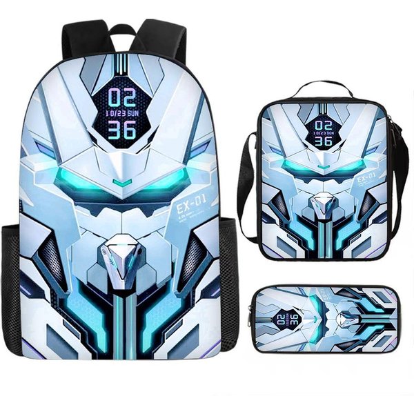 Soldado Mecha Anime 3 Piezas/Set Mochila Estudiante Escolar Bolso De Hombro NiñO Lindo Mochila De Viaje Regalo De CumpleañOs Para NiñOs-image