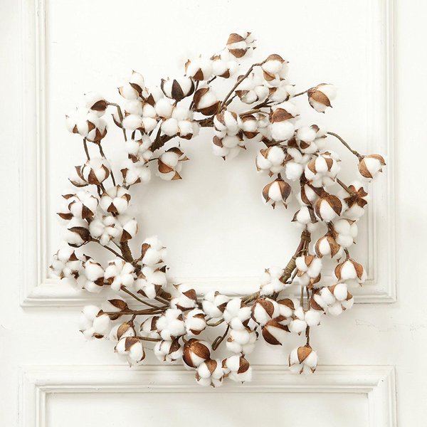 Corona De AlgodóN Decorativa Corona De Bolas De AlgodóN Seco Para Puerta Principal Pared Ventana DecoracióN Del Hogar-image
