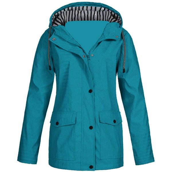 Damska Solidna Kurtka Przeciwdeszczowa Outdoor Plus Size Wodoodporna Kurtka Przeciwdeszczowa Z Kapturem Wiatroodporna L Jasny Kolor Niebieski-image