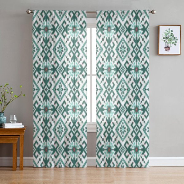 Cortinas Transparentes Con Adorno Popular Ucraniano Para Sala De Estar, Cortina De Ventana De Tul Transparente, Dormitorio, Cocina, DecoracióN Del Hogar, Cortinas De Velo 135W X 114H(Cm) Gray-image