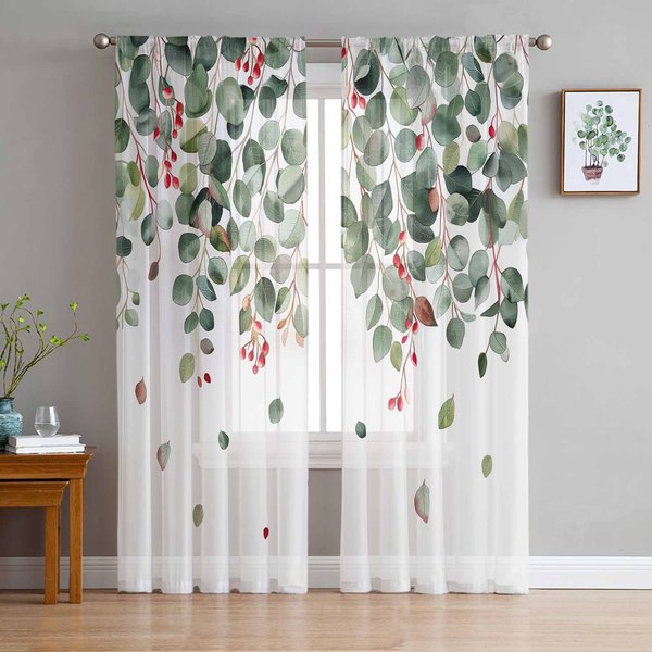 Abstrakcyjne Czerwone LiśCie Gałąź Przezroczyste ZasłOny Do Dekoracji Sypialni Salonu ZasłOna Okienna Kuchnia Tiul Woal Organza W135 X H115Cm X1&Grommet Top-image
