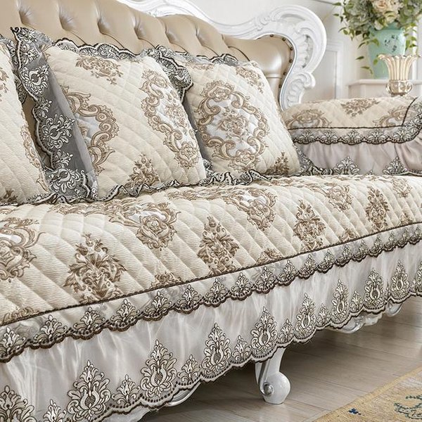 ŻAkardowa Luksusowa Narzuta Na Sofę Narzuta Na Sofę Wykwintna Poduszka Na Sofę Koronkowa SkłAdana Pionowa AntypośLizgowa Sofa RęCznik 90X160Cm-image
