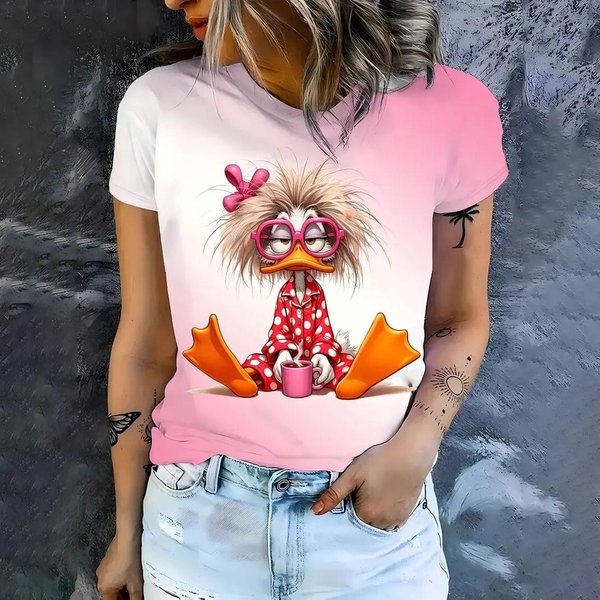 Zabawne Damskie Koszulki Letnie Codzienne Z KróTkim RęKawem Z OkrąGłYm Dekoltem Modna Odzież Uliczna Damska Koszulki Z KreskóWkami 6XL White-image