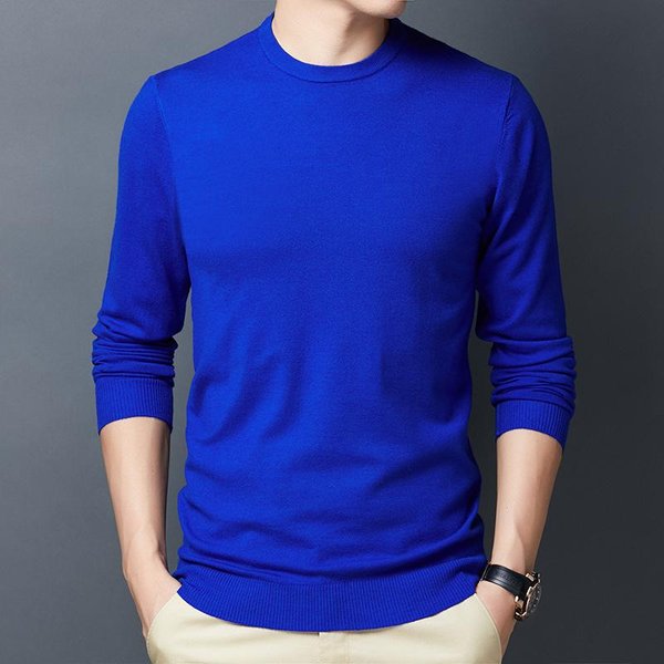 SuéTer Fino De Mediana Edad, SuéTer De Camiseta De Manga Larga Con Cuello Redondo Para Hombre, SuéTer De Moda De Primavera Y OtoñO Para JóVenes, SuéTer De Lana Para Hombre XL Blue-image